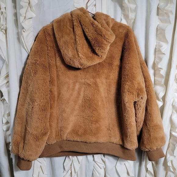Super Plush Teddy Pullover Hoodie Large Camel Tan Lined Forever21 - Picture 8 of 8